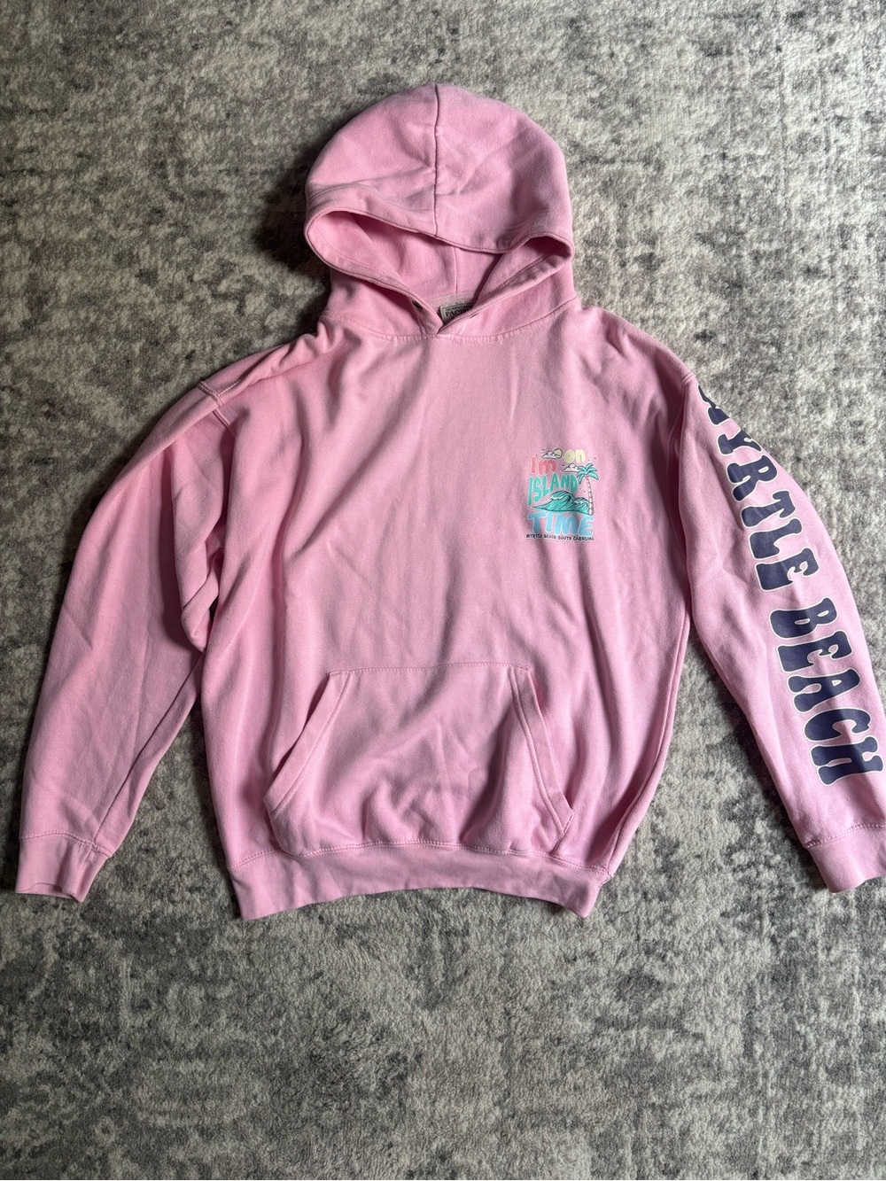Pink Graphic Pullover Hoodie with Sleeve Print